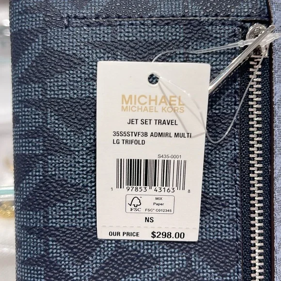 Michael Kors Jet Set Large Logo Trifold WalletAdmiral Multi NWT